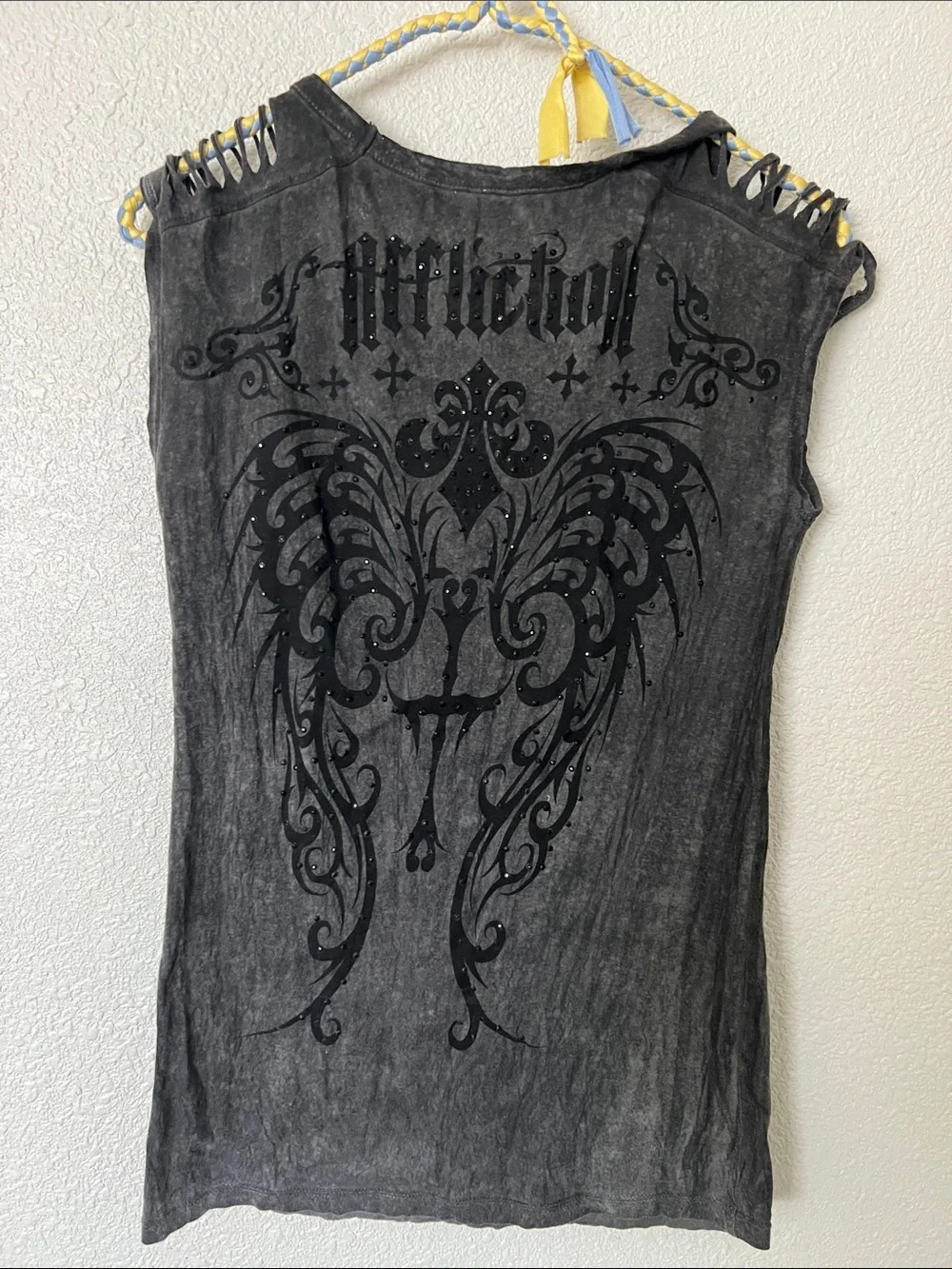 Affliction Black Washed Graphic Sleeveless Tank with Braided Shoulders-see back😎 - Picture 2 of 5